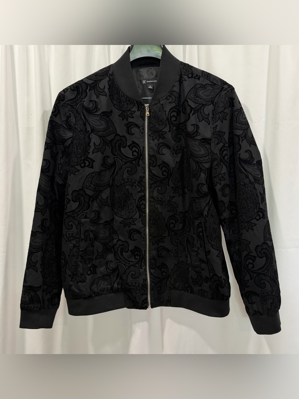 INC Black Paisley Flocked Bomber Jacket XL